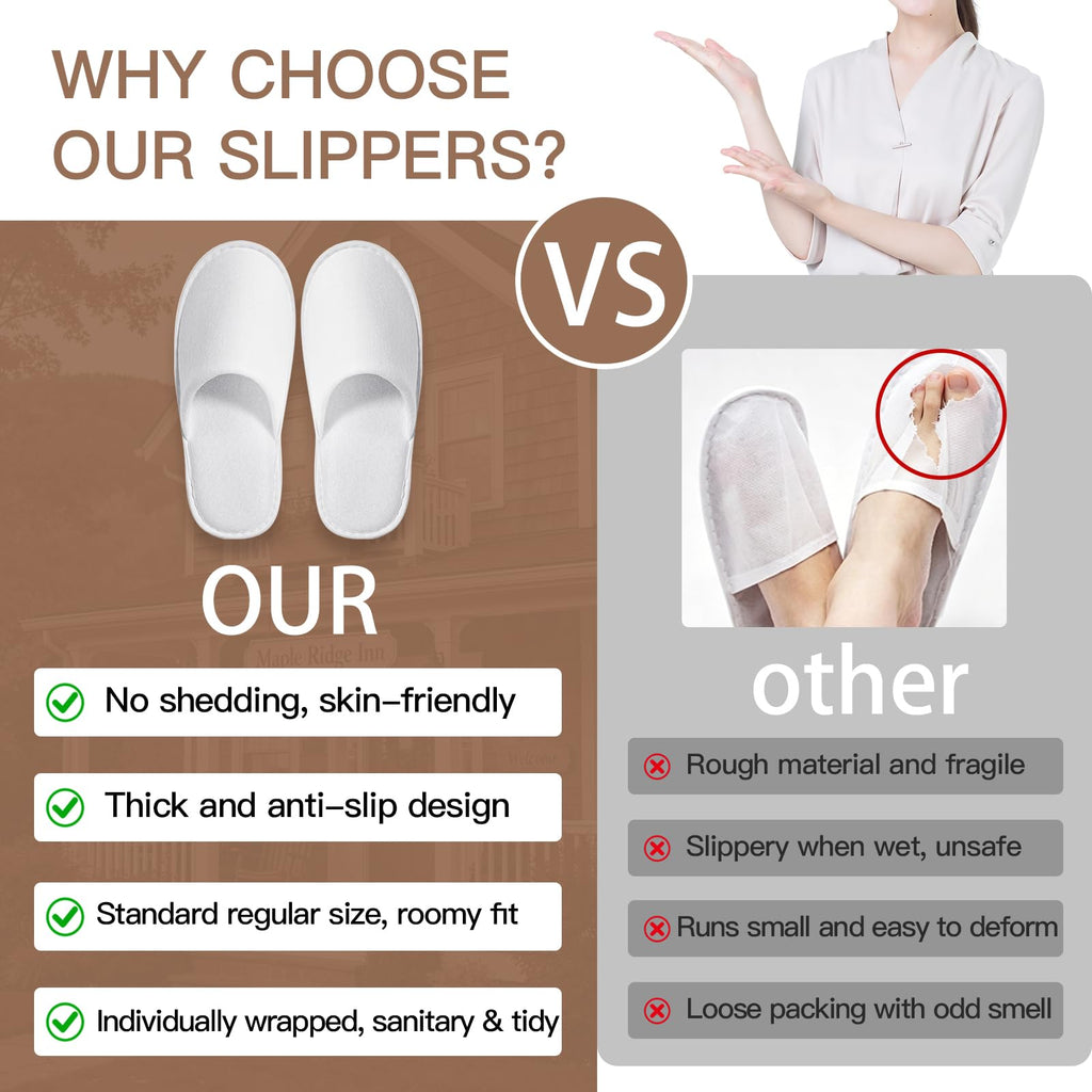 30 Pairs White Disposable Slippers for Guests, Hotel, Spa and Travel