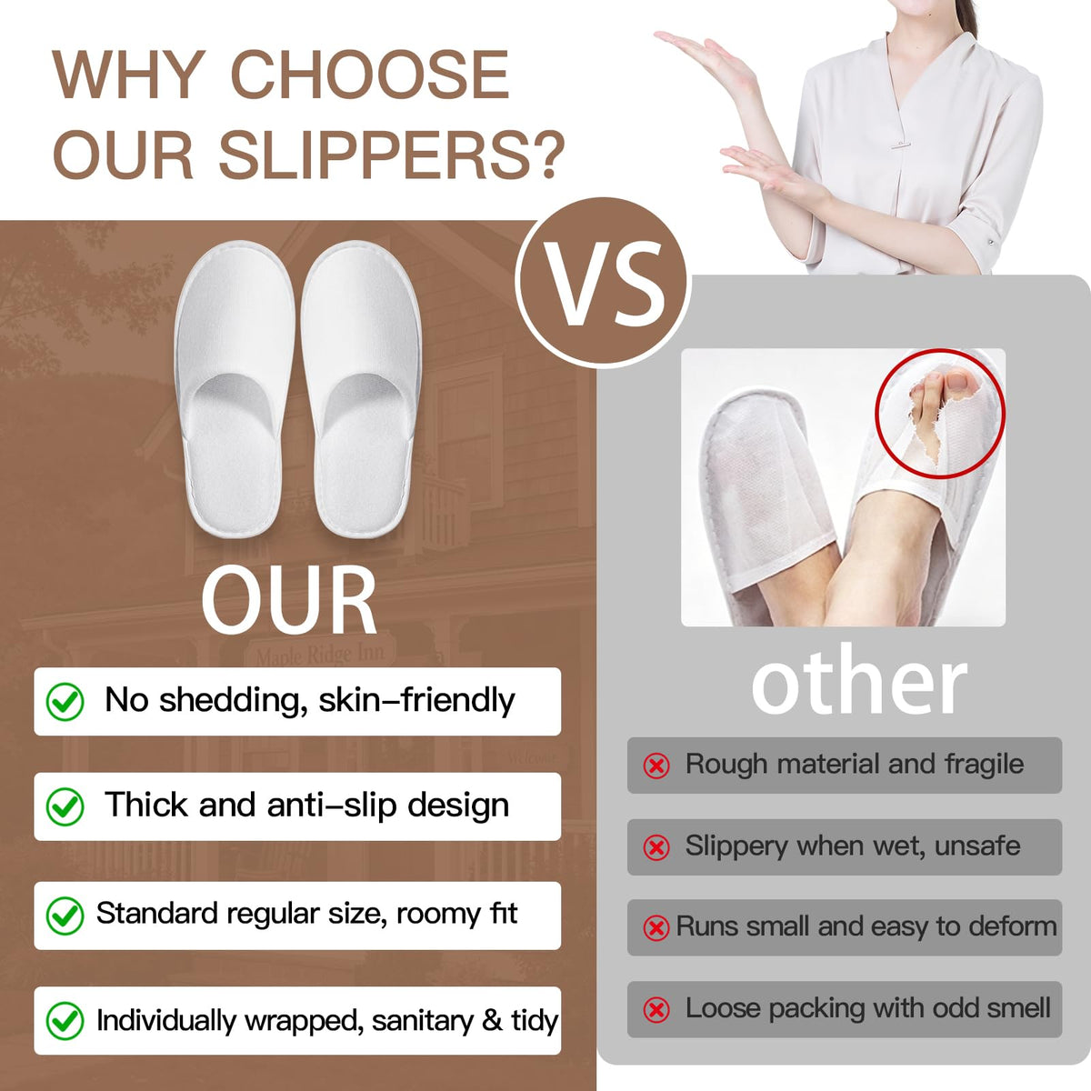 30 Pairs White Disposable Slippers for Guests, Hotel, Spa and Travel