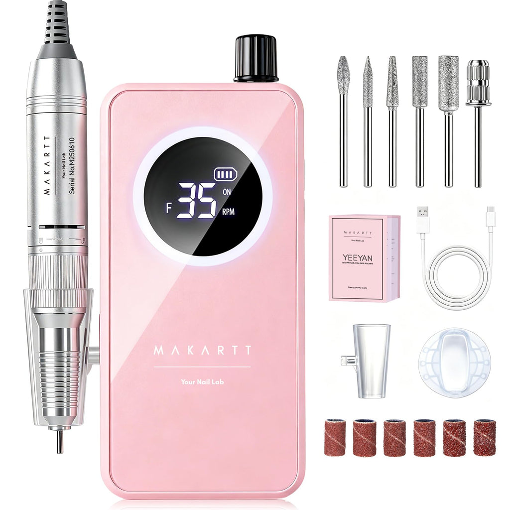 Makartt Pink Cordless Nail Drill, 35000RPM Electric Nail E-File