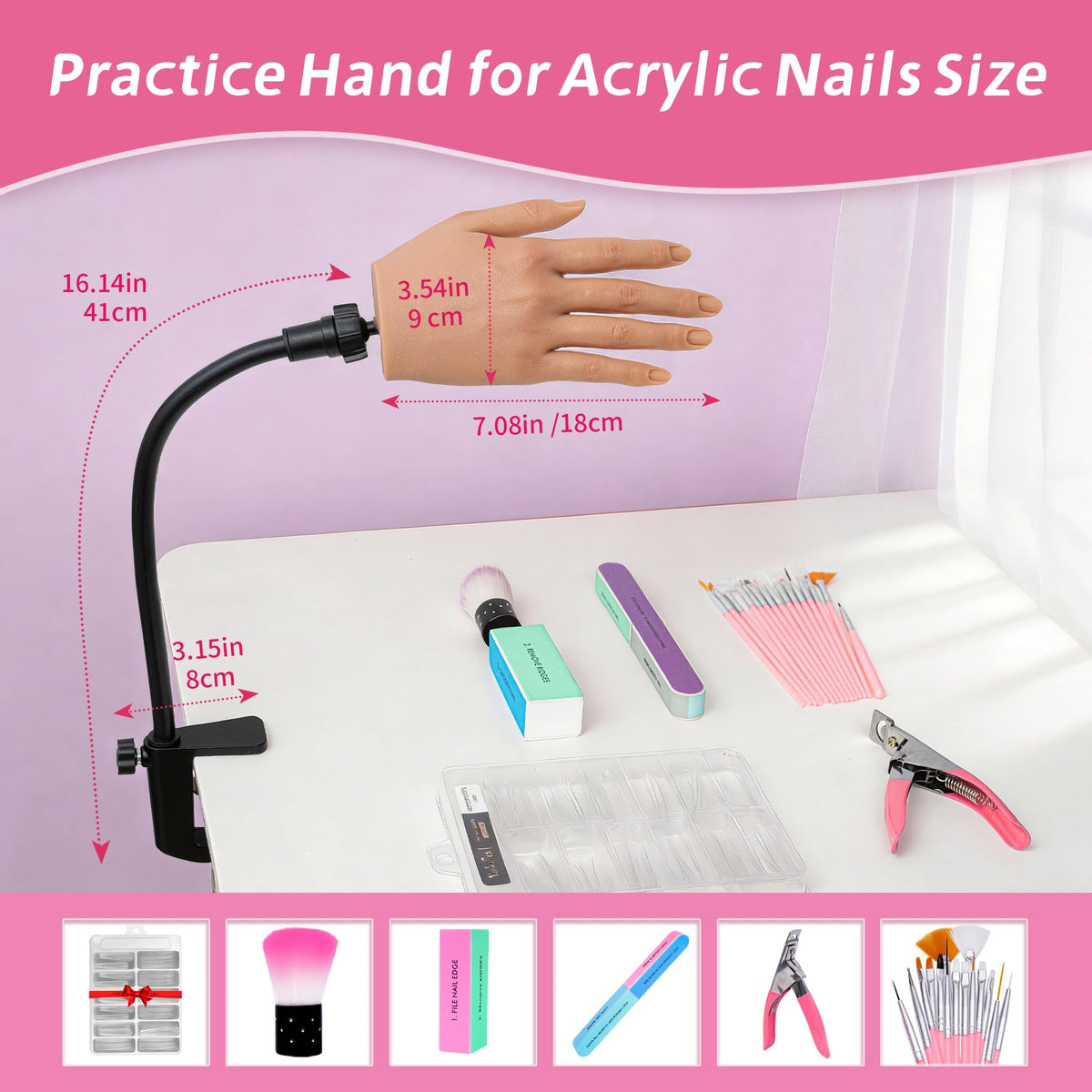 Realistic Silicone Practice Hand for Acrylic and Gel Nail Training Kit