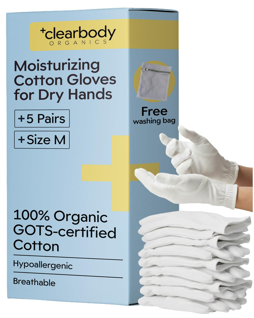 Clearbody Organics 100% Organic Cotton Sleeping Gloves for Dry Hands