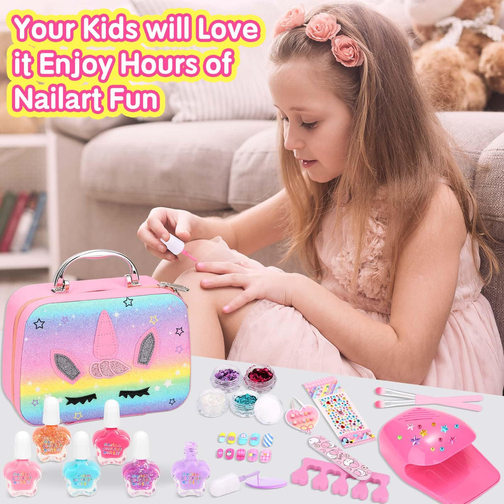 Rainbow Unicorn Kids Nail Polish and Press-On Nails Art Kit