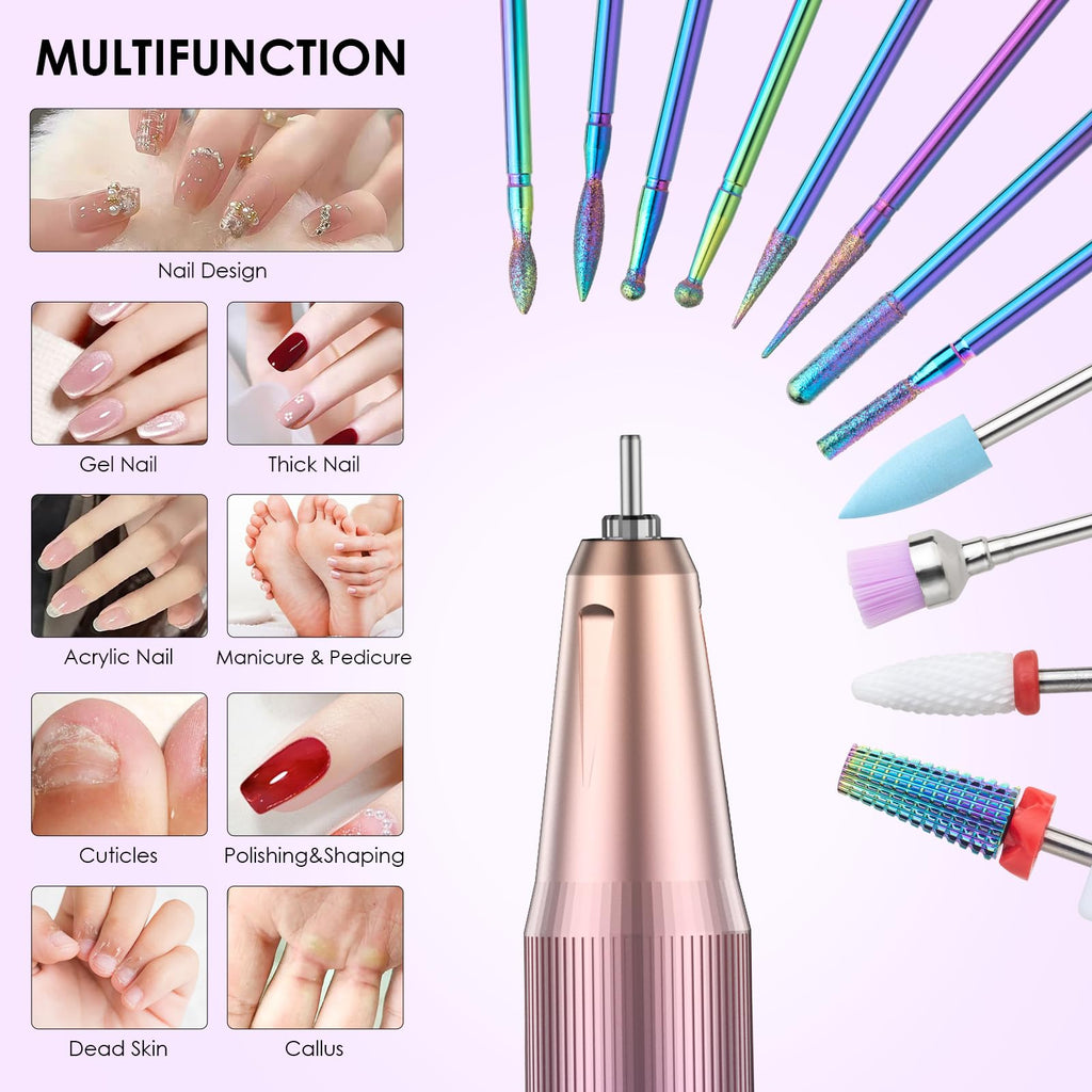 HOMEASY Electric Nail Drill 40000RPM Rechargeable E-File Kit, Purple