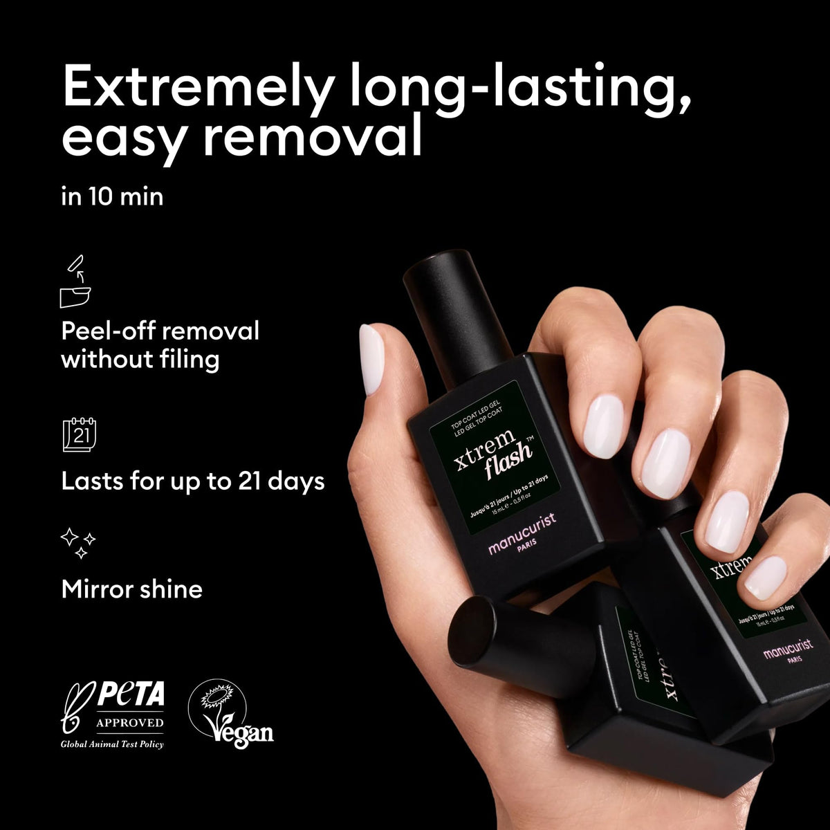 Manucurist Green Flash Xtrem Flash Gel Top Coat, Long-Lasting Shine