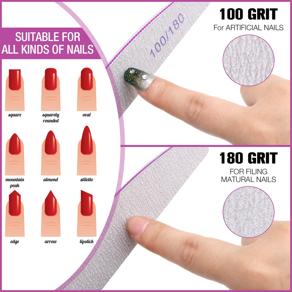 150-Piece 100/180 Grit Curved Double-Sided Nail Files