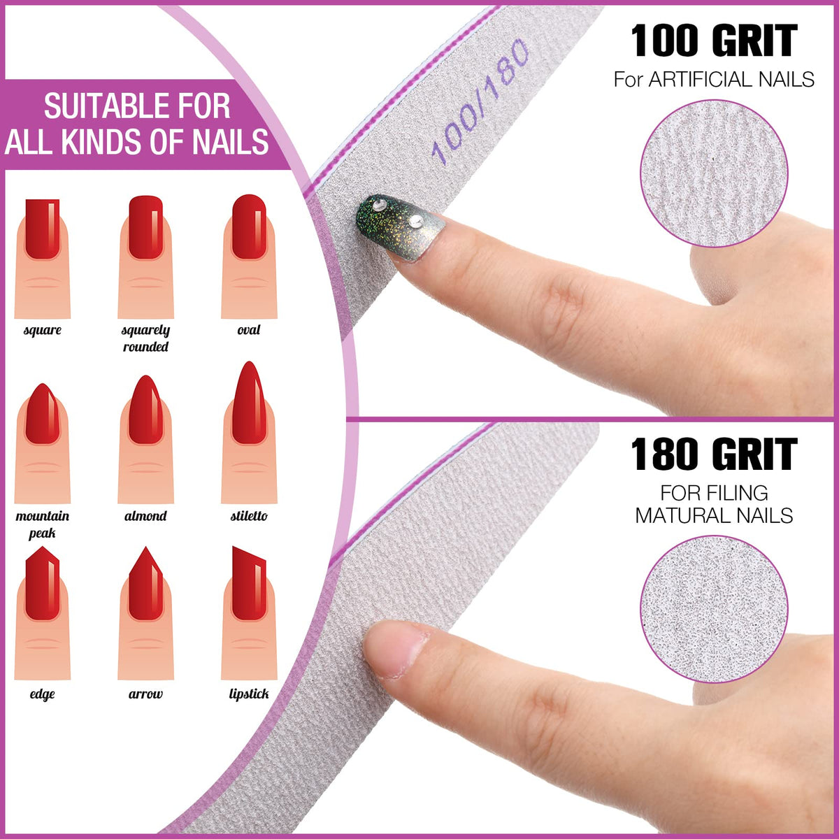150-Piece 100/180 Grit Curved Double-Sided Nail Files