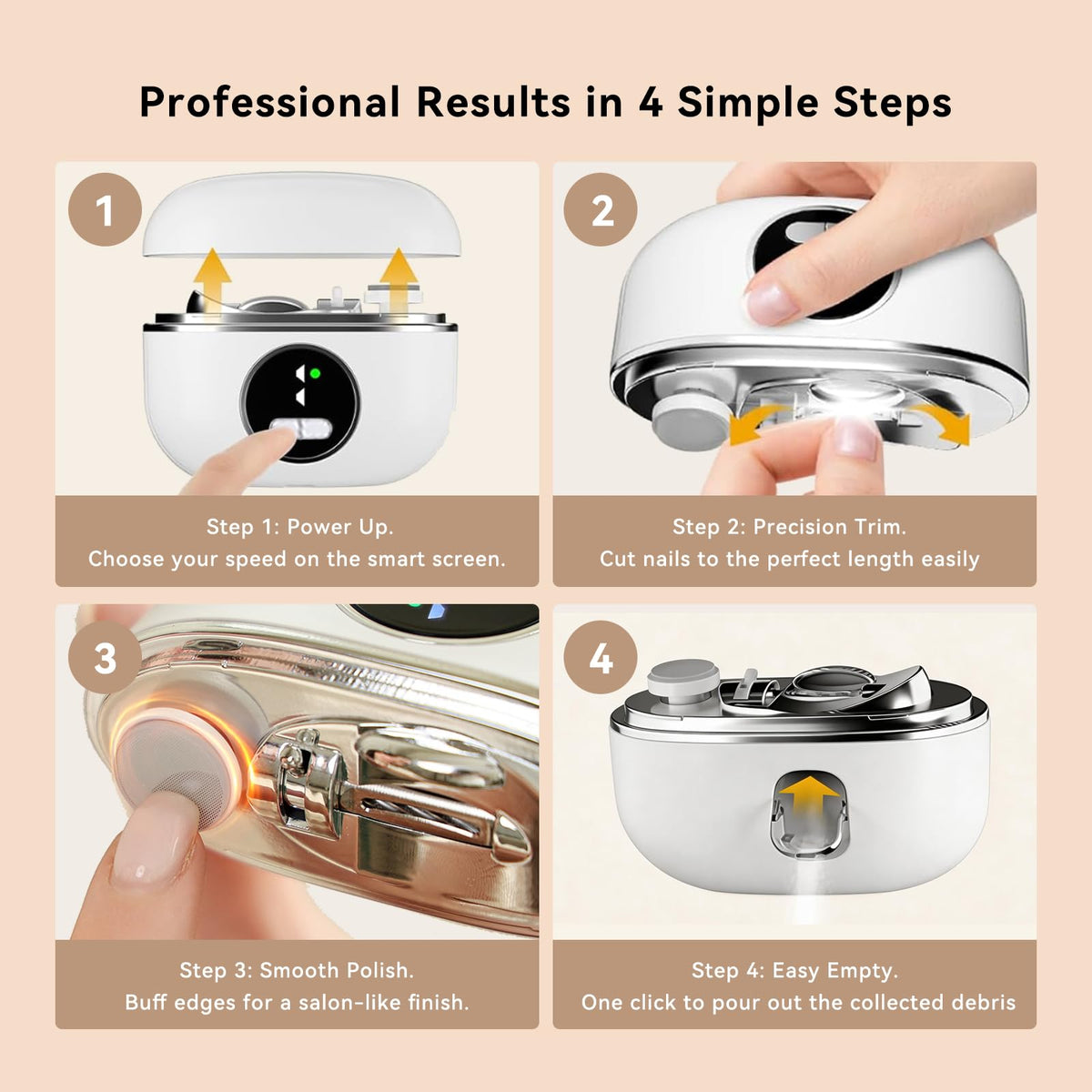 Electric Nail Clipper for Seniors & Adults, 3-in-1 White Nail Trimmer
