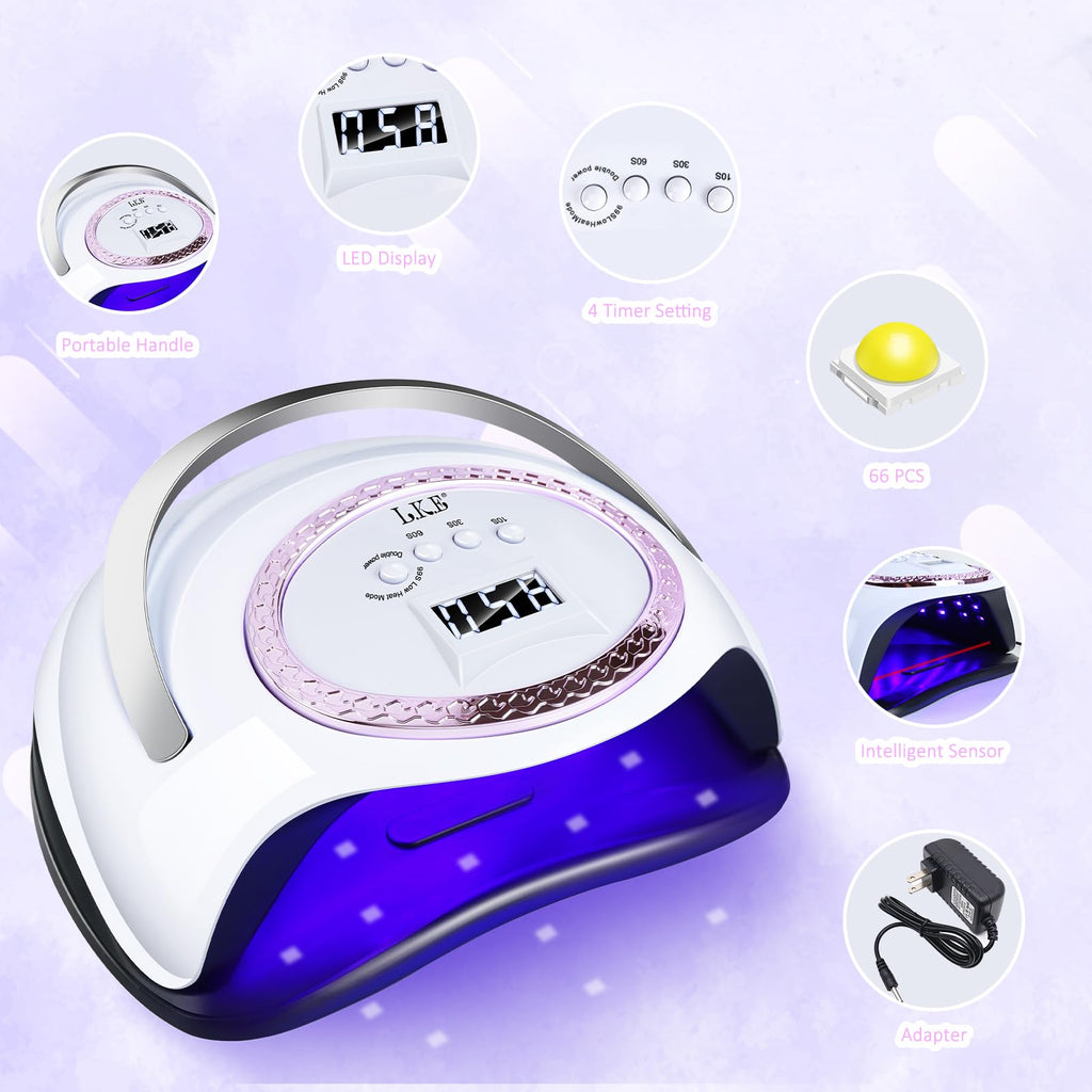 LKE UV LED Nail Lamp with Smart Sensor, Heat Control & Detachable Base