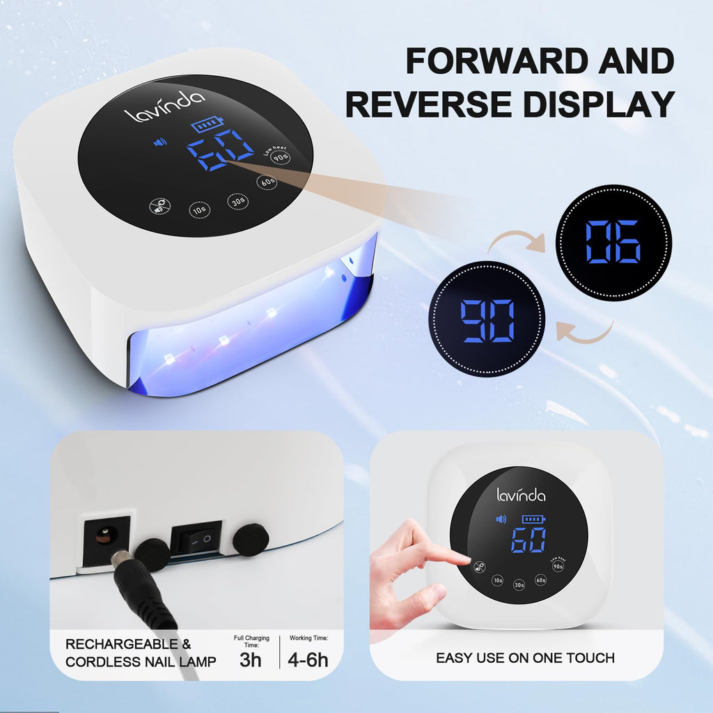 Lavinda 54W Cordless UV LED Nail Lamp with LCD Timer