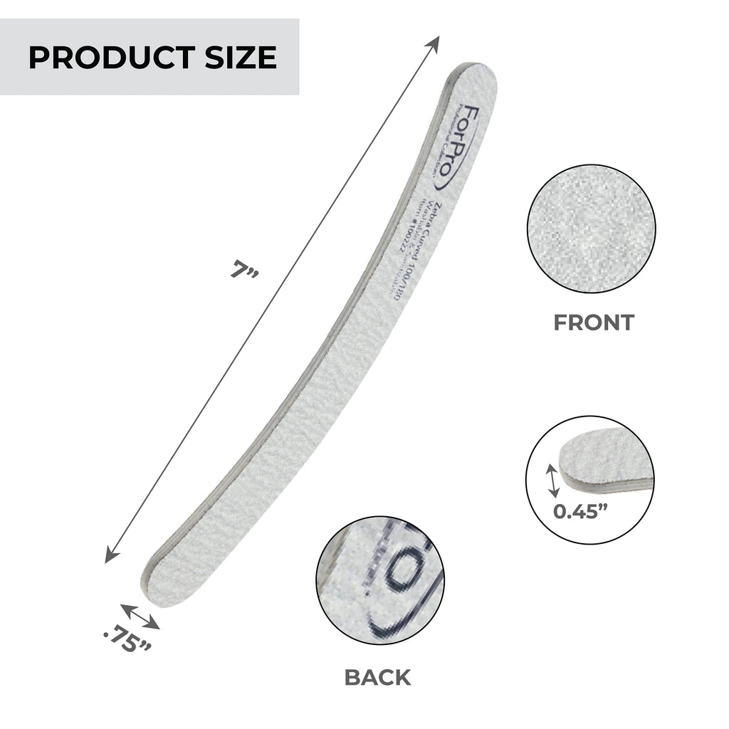 ForPro Zebra Curved Foam Nail Files, Double-Sided 100/180 Grit