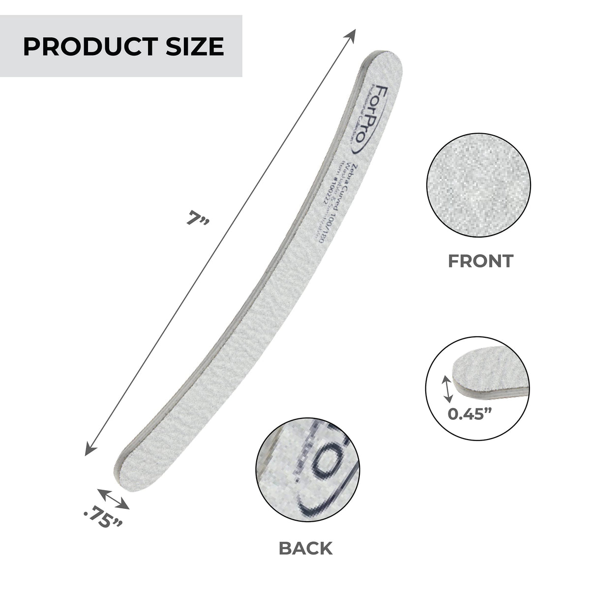 ForPro Zebra Curved Foam Nail Files, Double-Sided 100/180 Grit