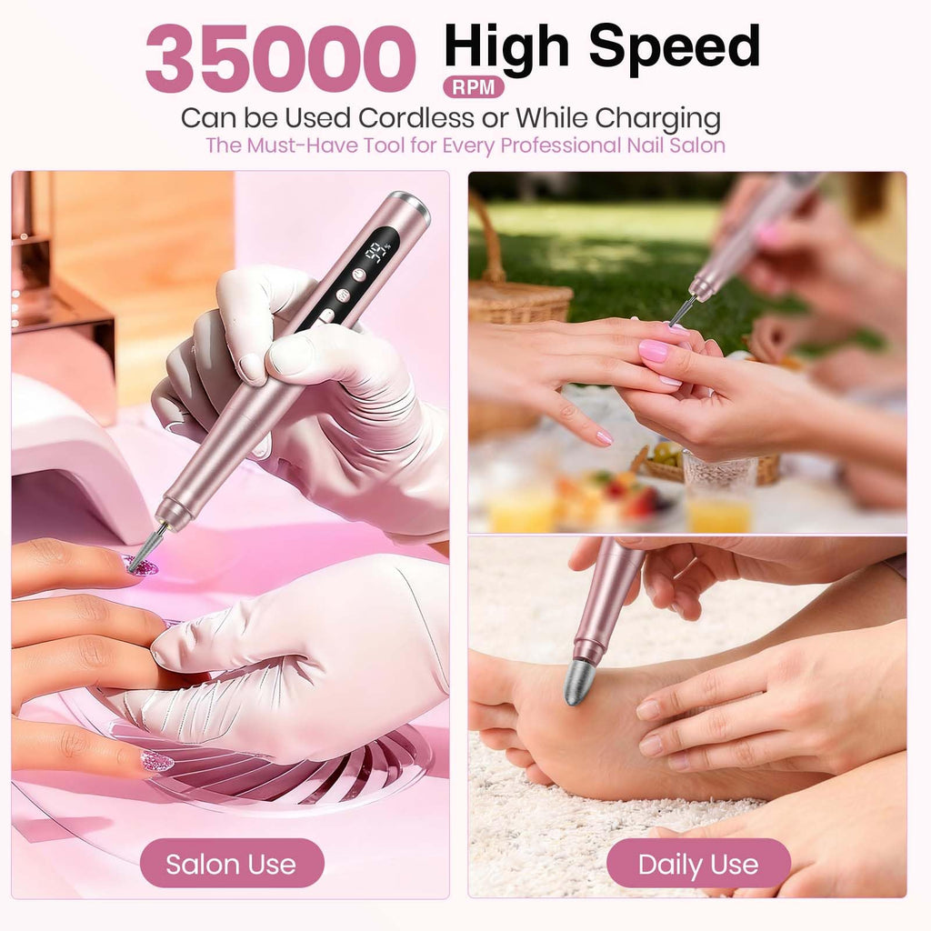 Hoxida Cordless Electric Nail Drill Kit, 35000RPM Rechargeable Nail File