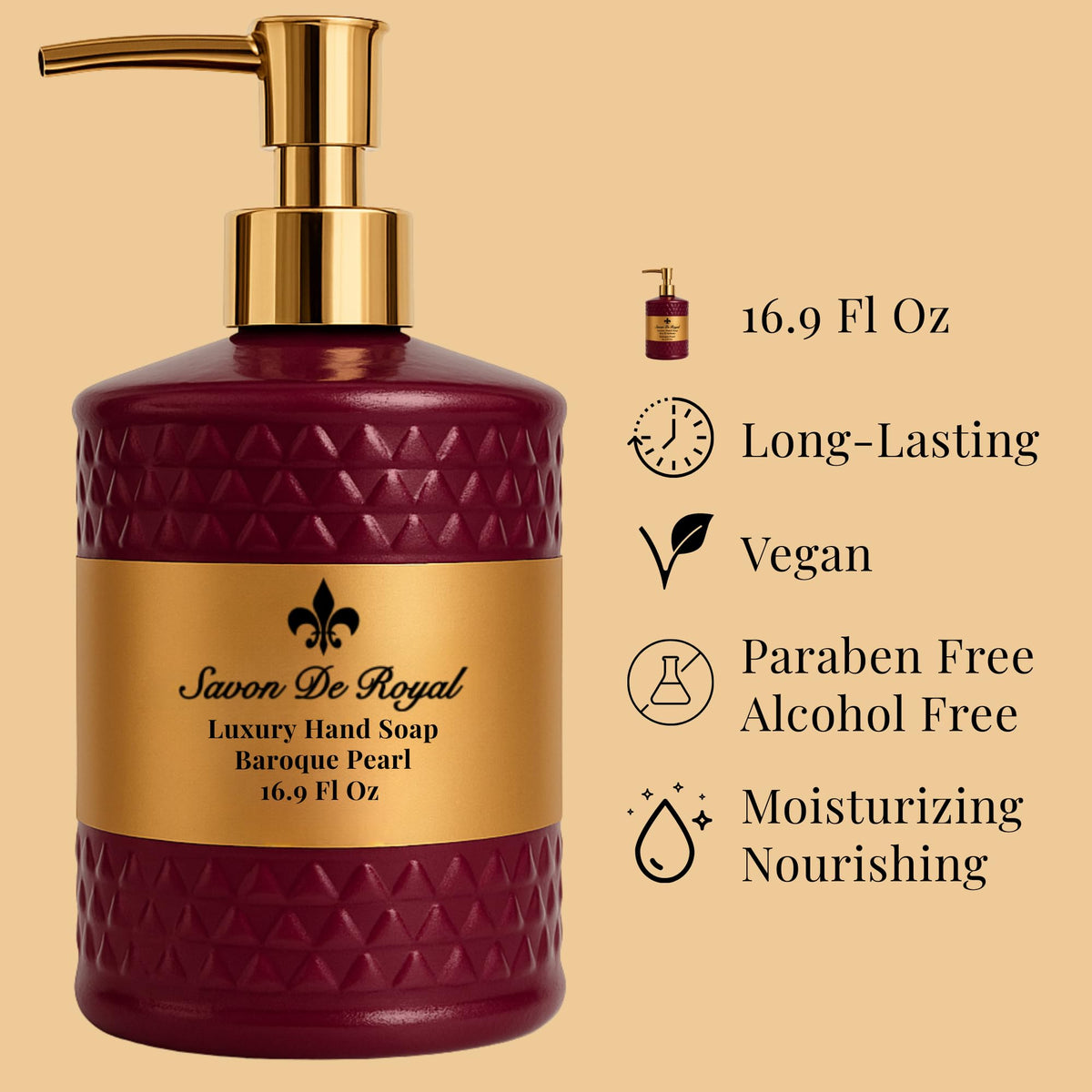 Savon De Royal Luxury Liquid Hand Soap, Jasmine Vanilla Sandalwood