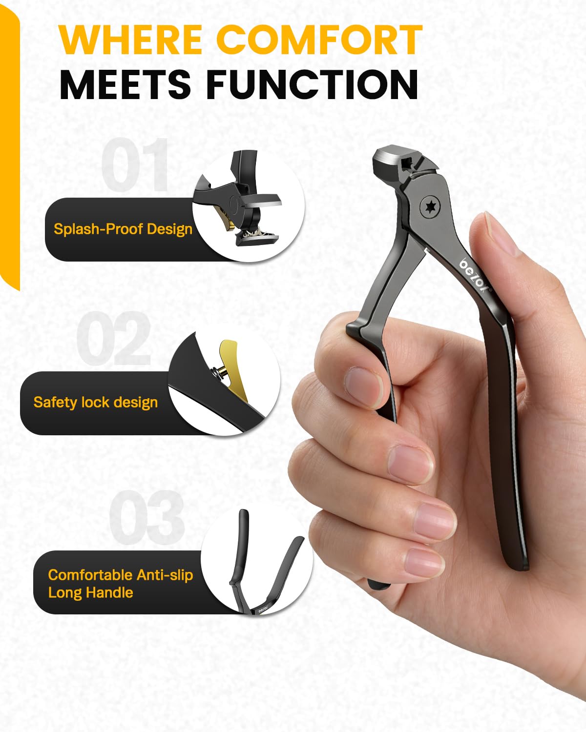 BEZOX Long Handle Toenail Clippers for Seniors, Thick Nails - Black