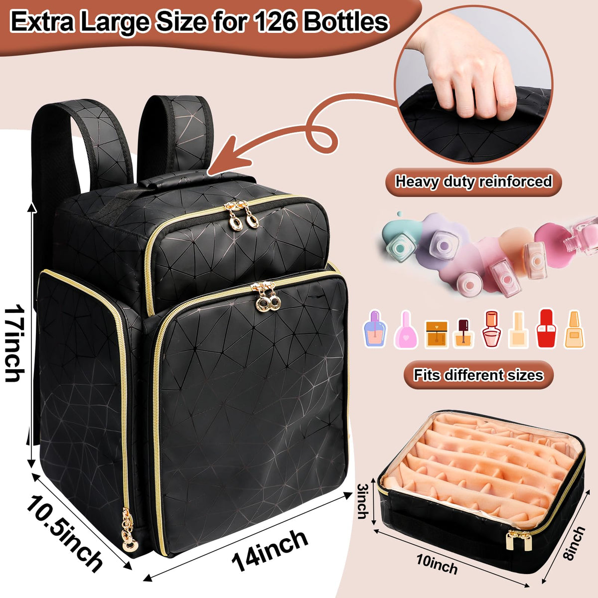 AHZSKE Nail Polish Organizer Backpack with Removable Cases