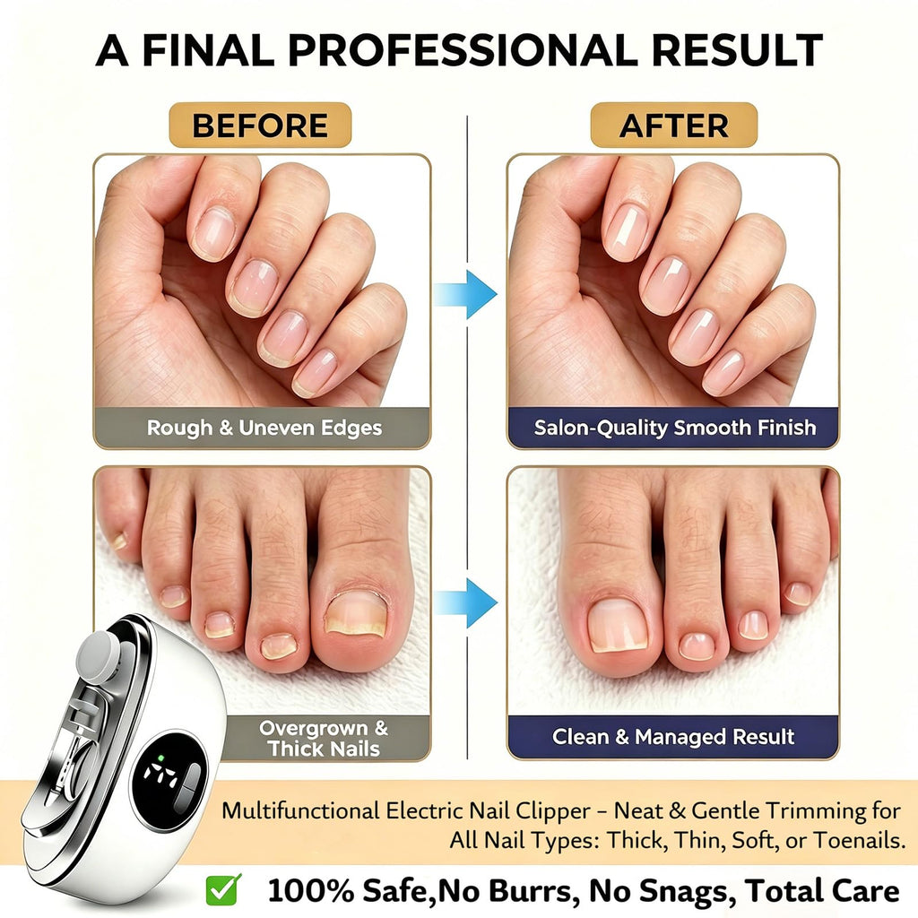 Electric Nail Clipper for Seniors & Adults, 3-in-1 White Nail Trimmer