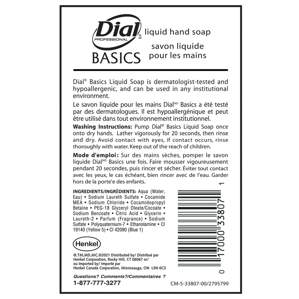 Dial Professional Basics Hypoallergenic Liquid Hand Soap, 1 Gallon Refill