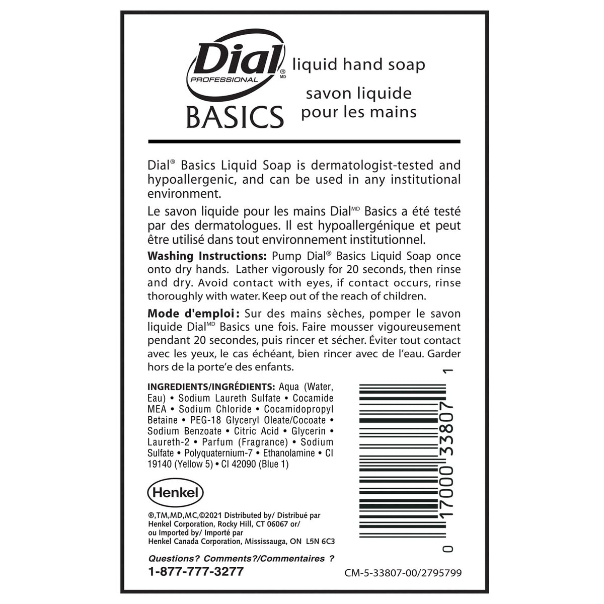 Dial Professional Basics Hypoallergenic Liquid Hand Soap, 1 Gallon Refill