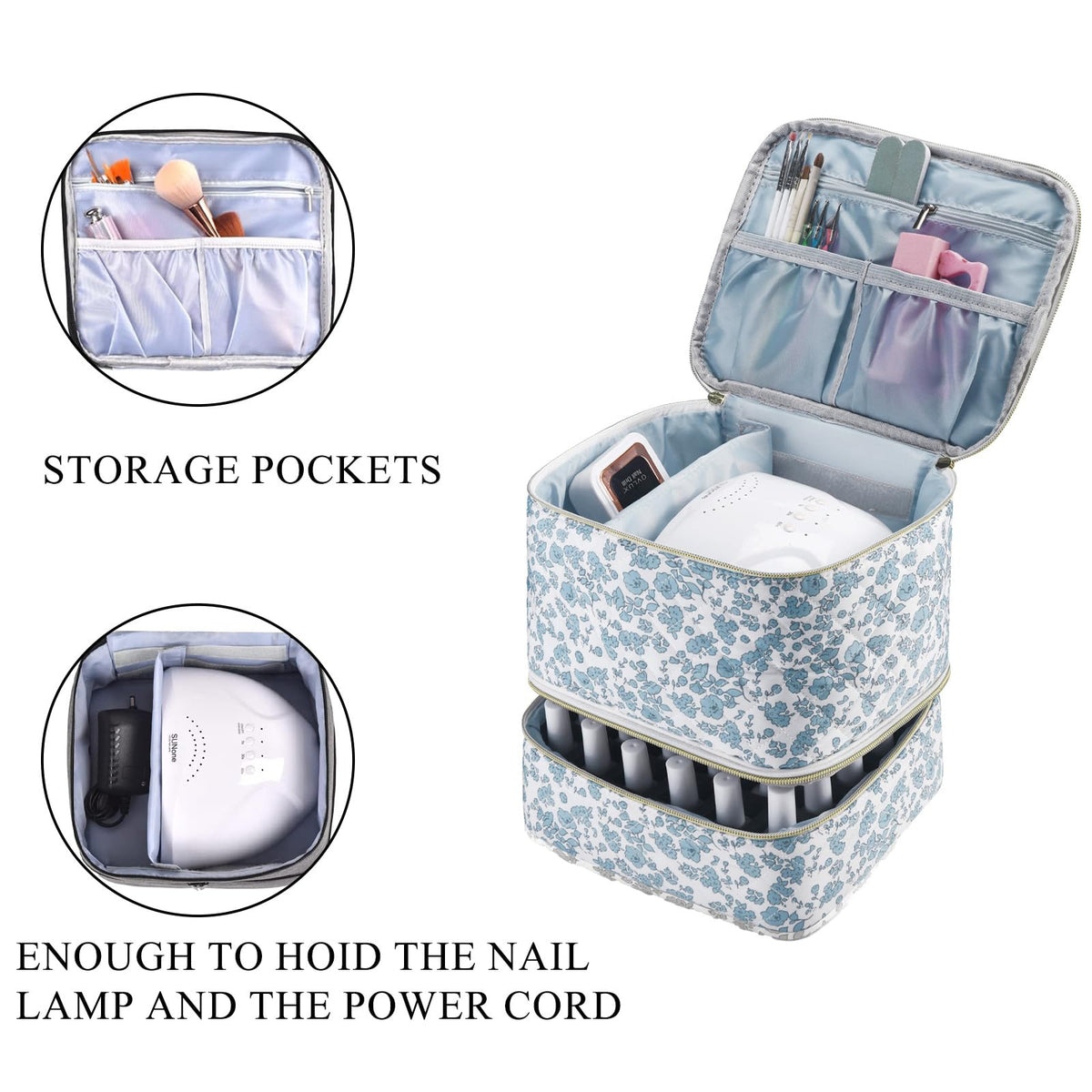 Nail Polish Organizer Case with Double-Layer Storage and Handles