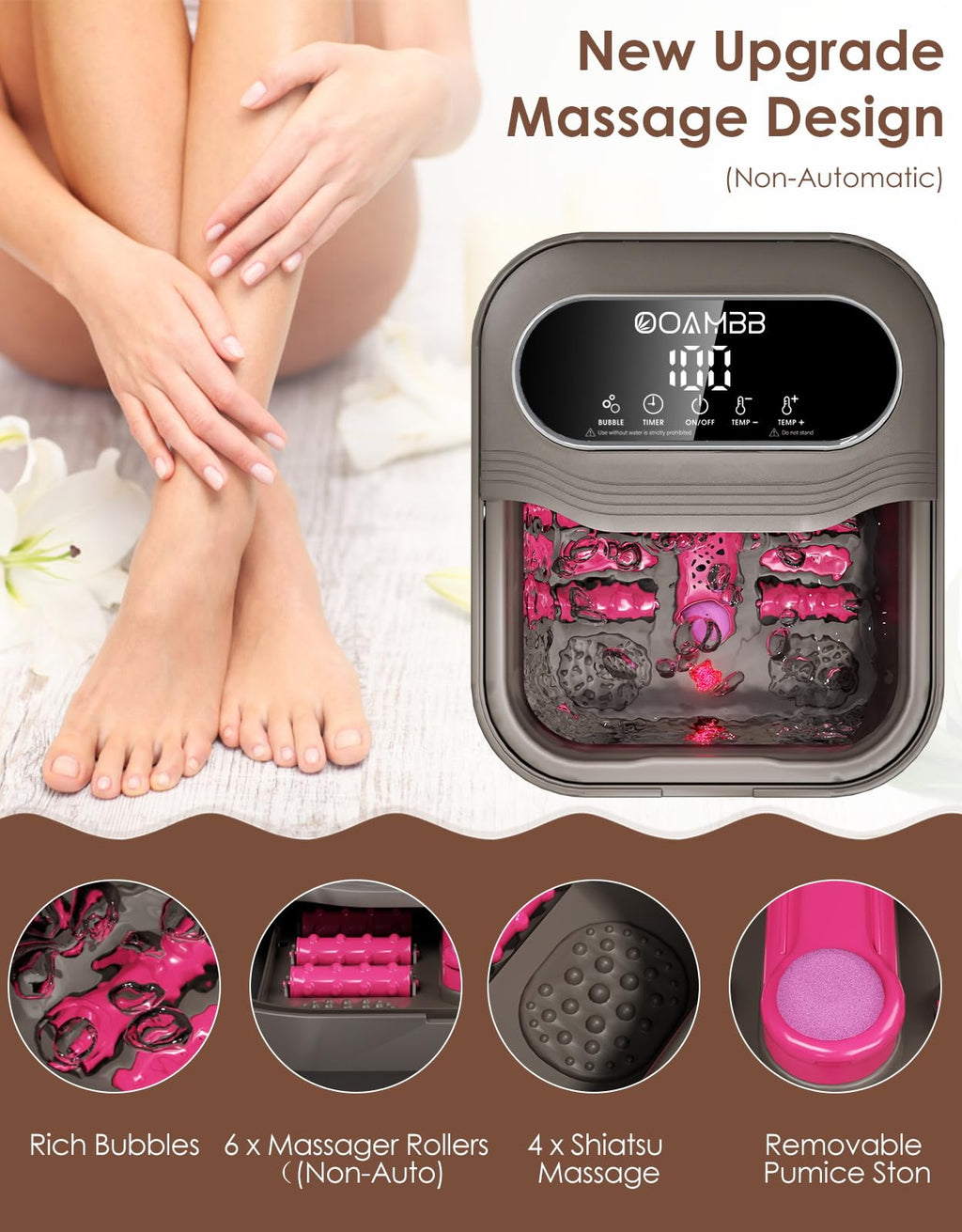 OOAMBB Collapsible Foot Spa with Heat, Bubble and Temperature Control
