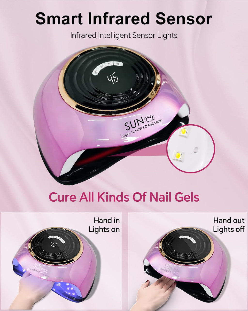 MIRAGE LAYON UV LED Nail Lamp, 288W Gel Polish Dryer with 63 LED Beads