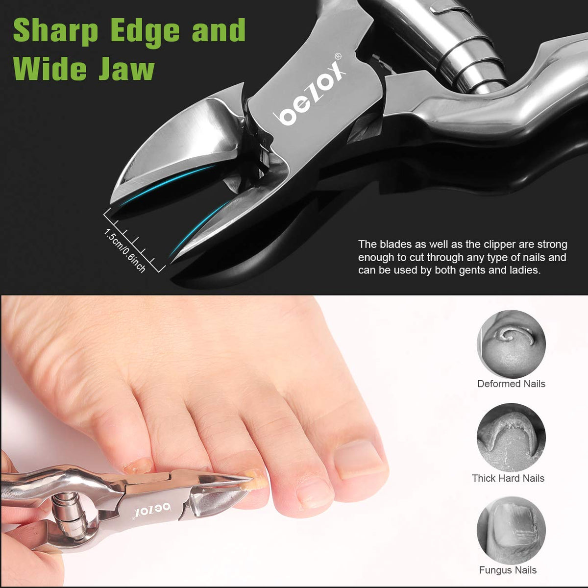 BEZOX Heavy-Duty Stainless Steel Toenail Clippers