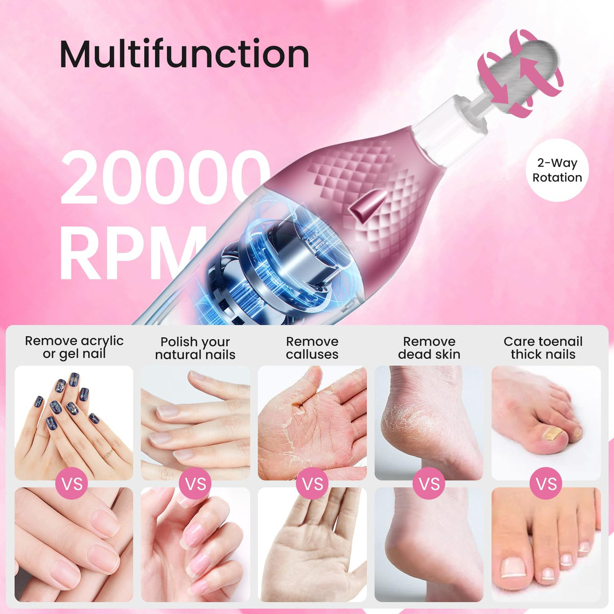 36-Piece Professional Cordless Electric Manicure and Pedicure Nail Drill Kit