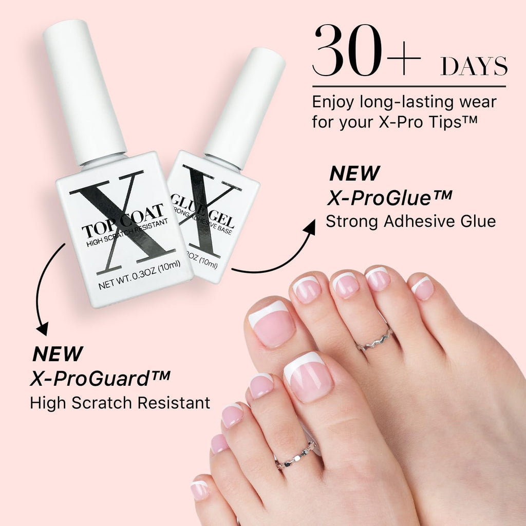 SXC Cosmetics X-Pro Tips French Tip Press-On Toenails, Short