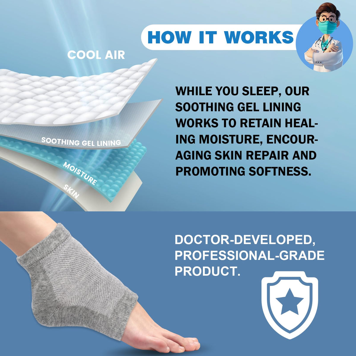 TEAWOO Moisturizing Toeless Heel Socks for Dry, Cracked Feet