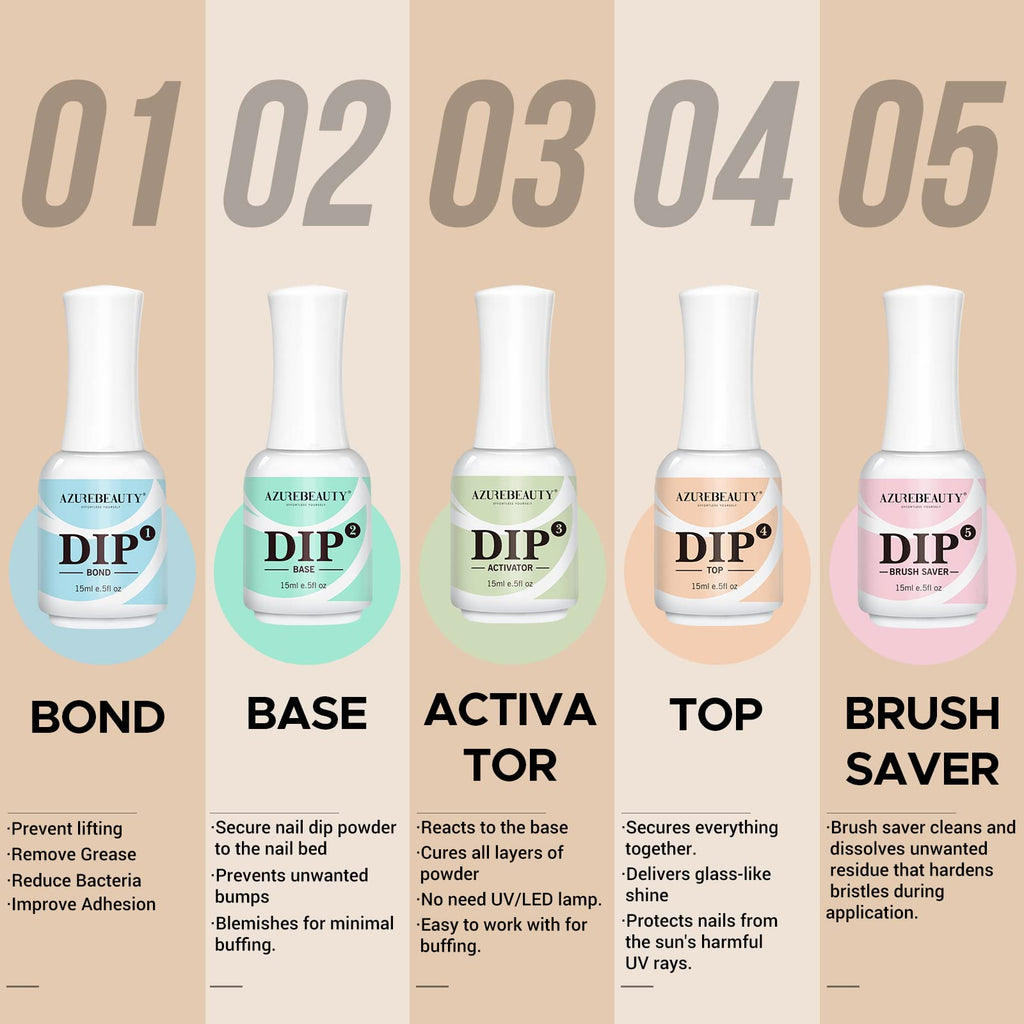 AzureBeauty 5-Piece Dip Powder Liquid Set for Nail Kits