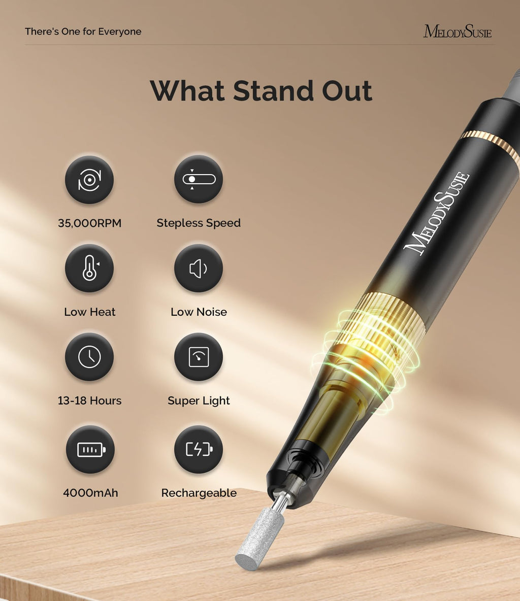 MelodySusie SM200F Rechargeable Clip-On Nail Drill, 35,000 RPM