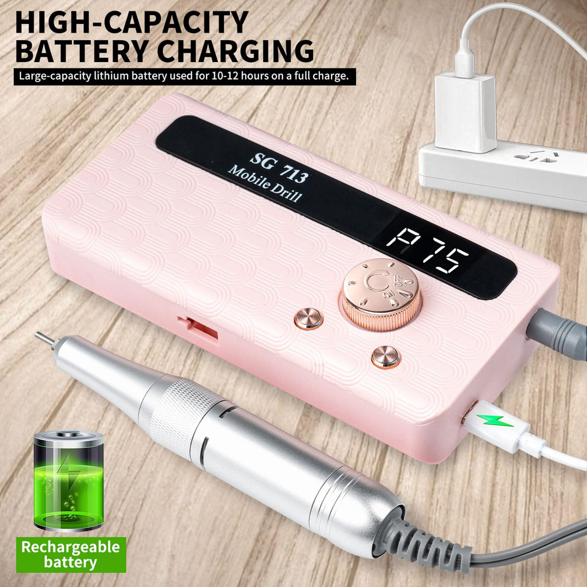Professional Rechargeable Nail Drill Kit, 45,000 RPM with 13 Bits