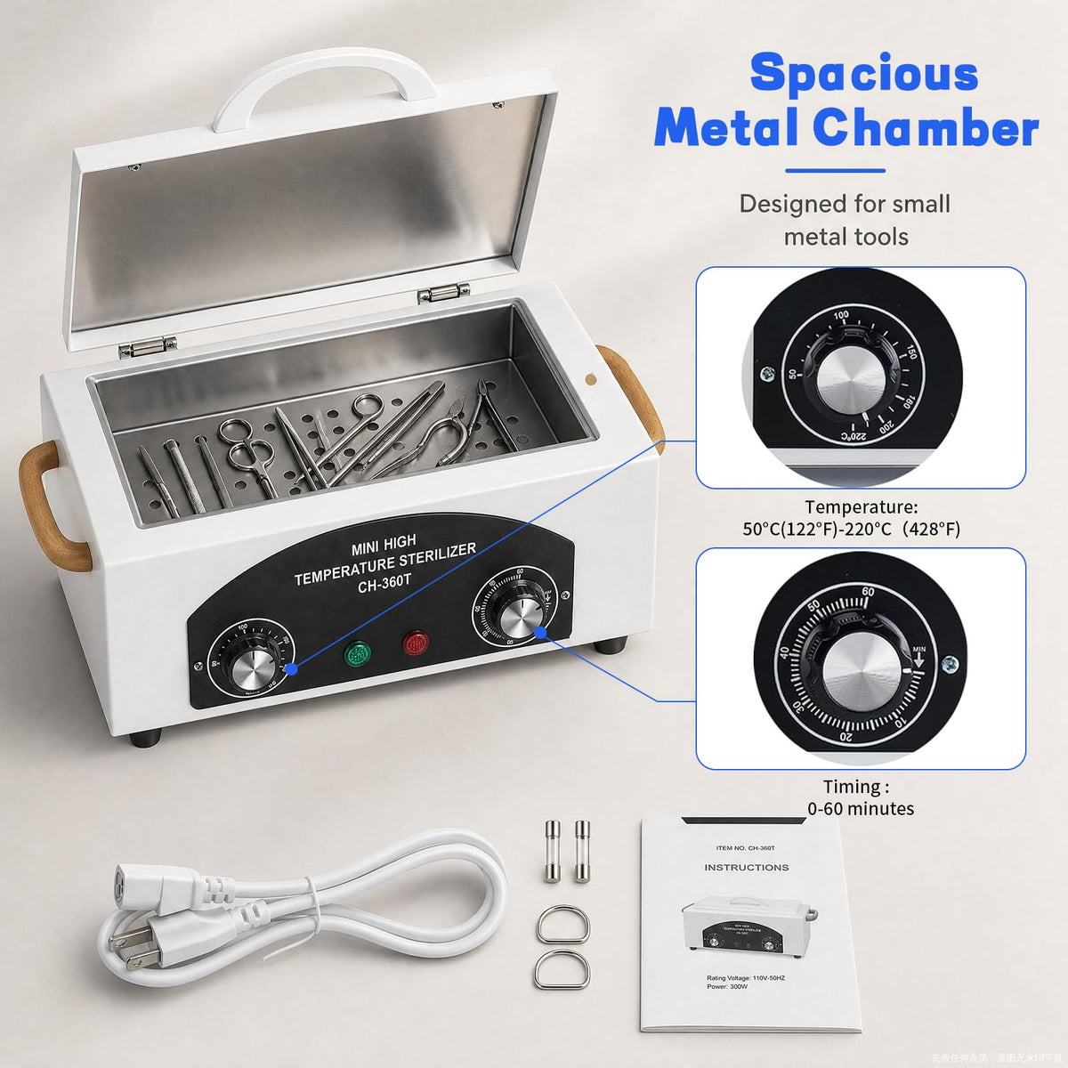 High Temperature Nail Tool Sterilizer Autoclave Machine, 110V 1.5L 300W