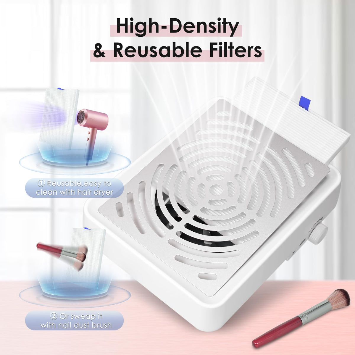 Nail Dust Collector with LED Lamp for Manicure
