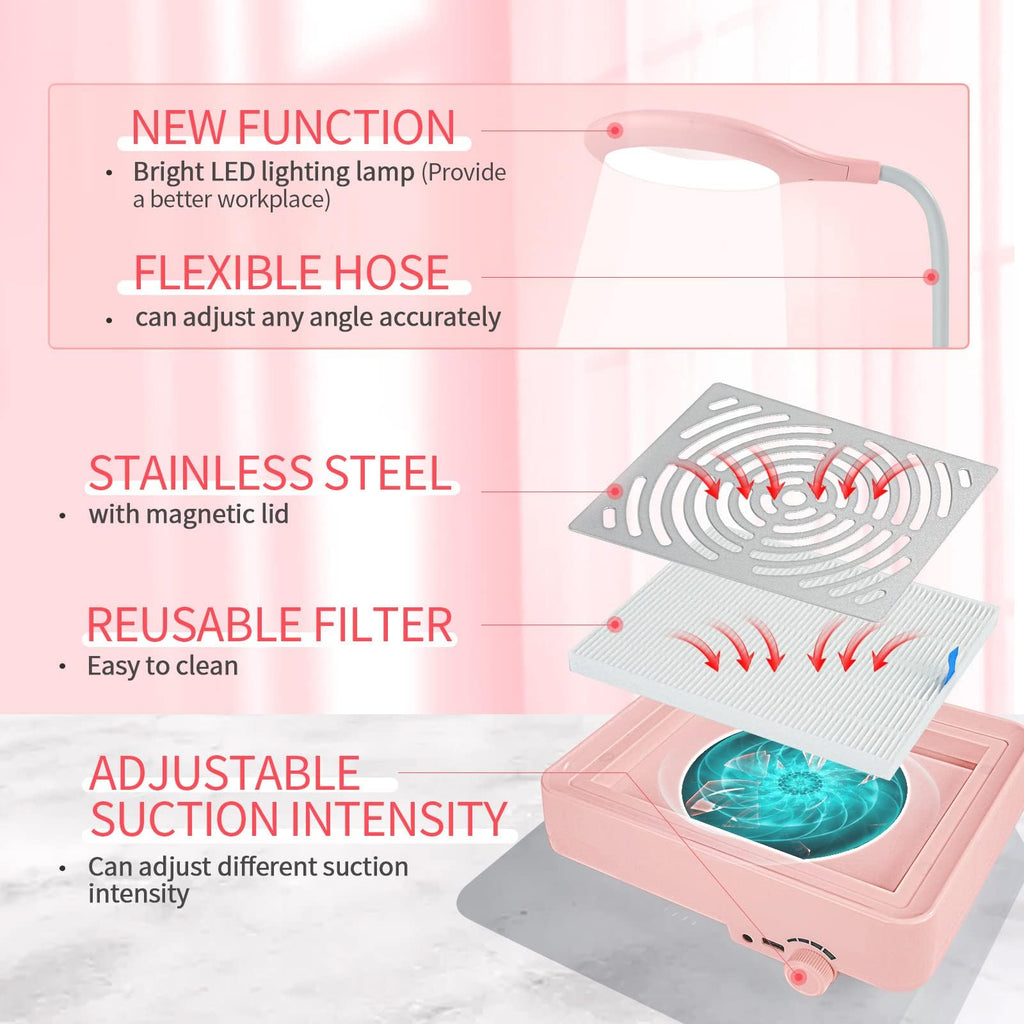 SAVILAND Nail Dust Collector with LED Lamp and Reusable Filter