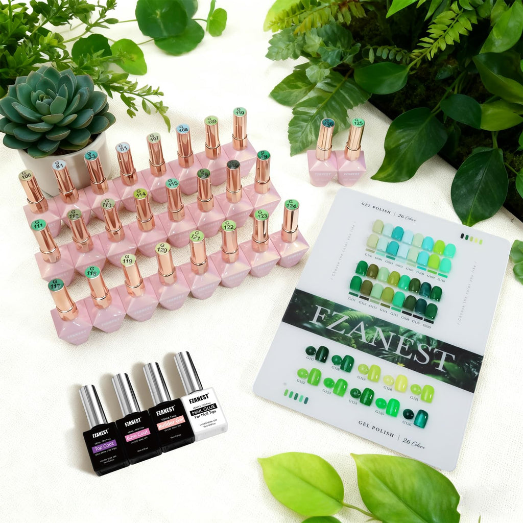 FZANEST HEMA-Free TPO-Free Gel Nail Polish Set with Base & Top Coats