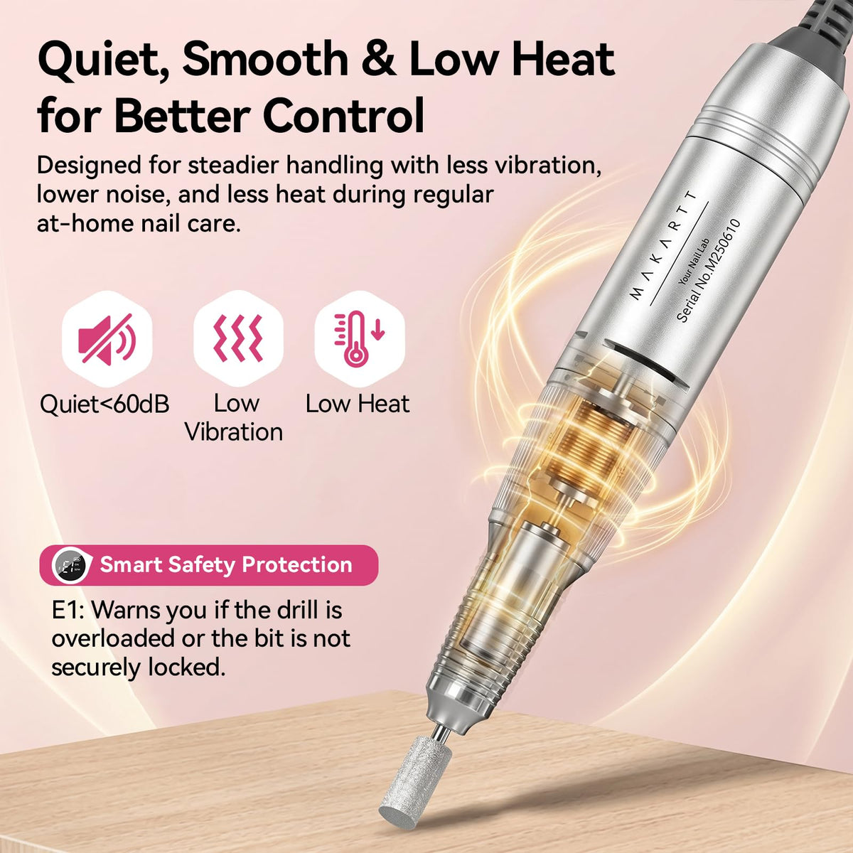 Makartt Pink Cordless Nail Drill, 35000RPM Electric Nail E-File