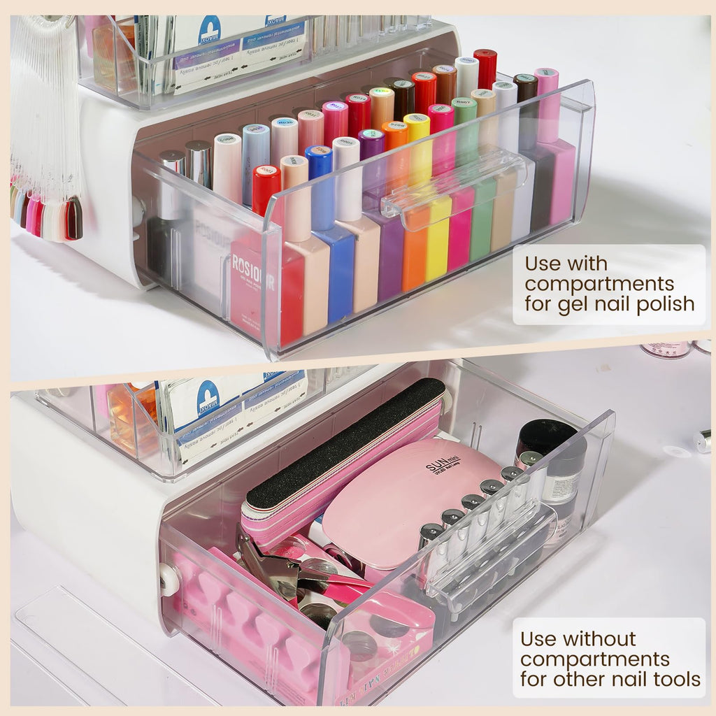 2-Tier Nail Tech Desk Organizer with Drawer for Nail Supplies
