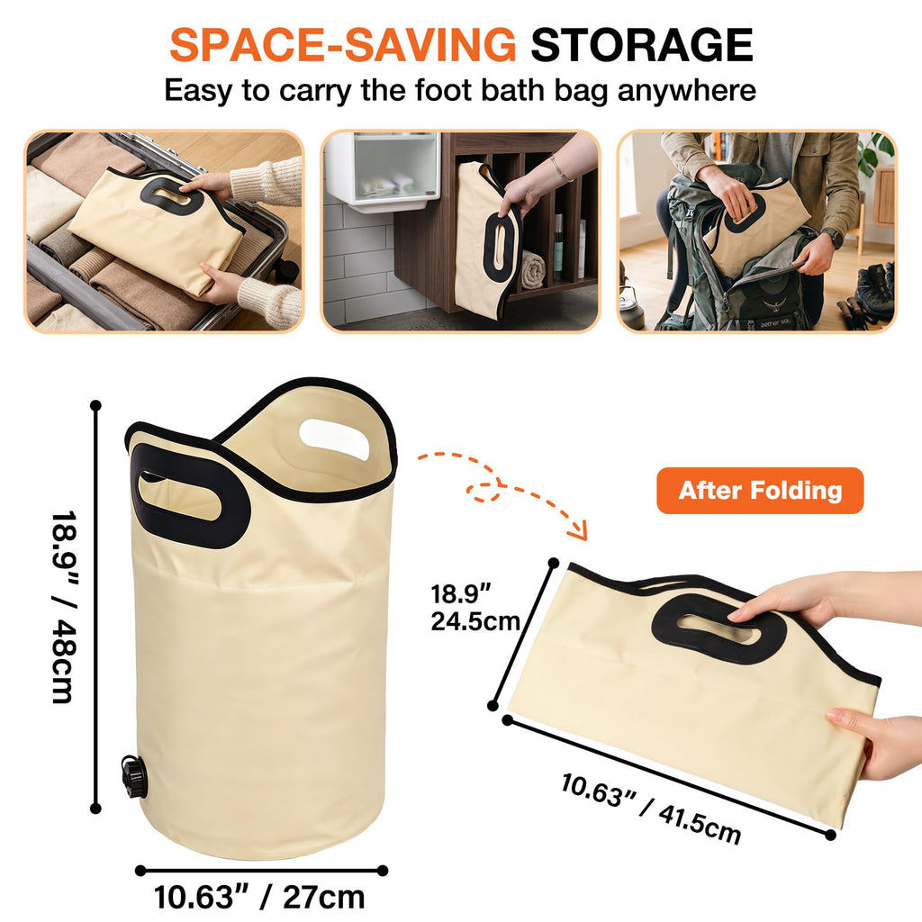Collapsible Foot Bath Bag with Drainage Hole, Portable Folding Foot Spa Tub