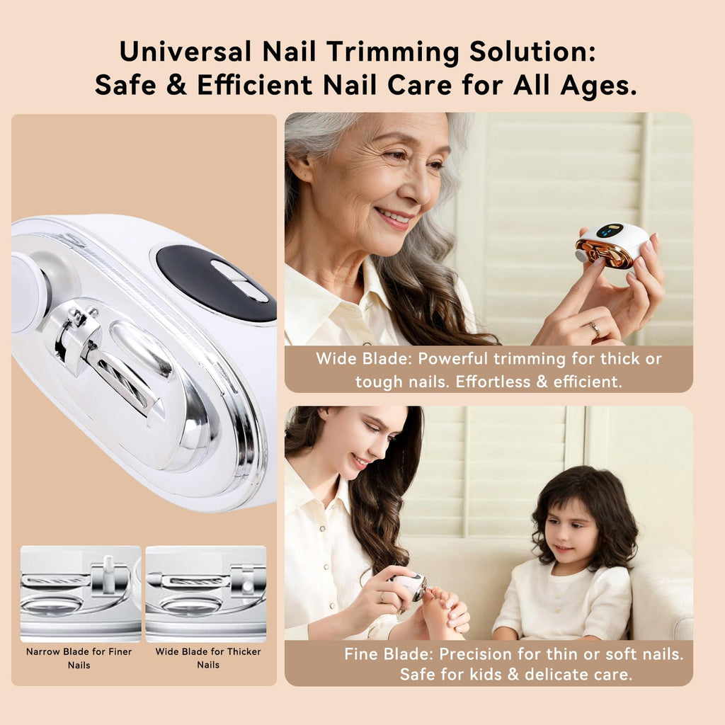 Electric Nail Clipper for Seniors & Adults, 3-in-1 White Nail Trimmer