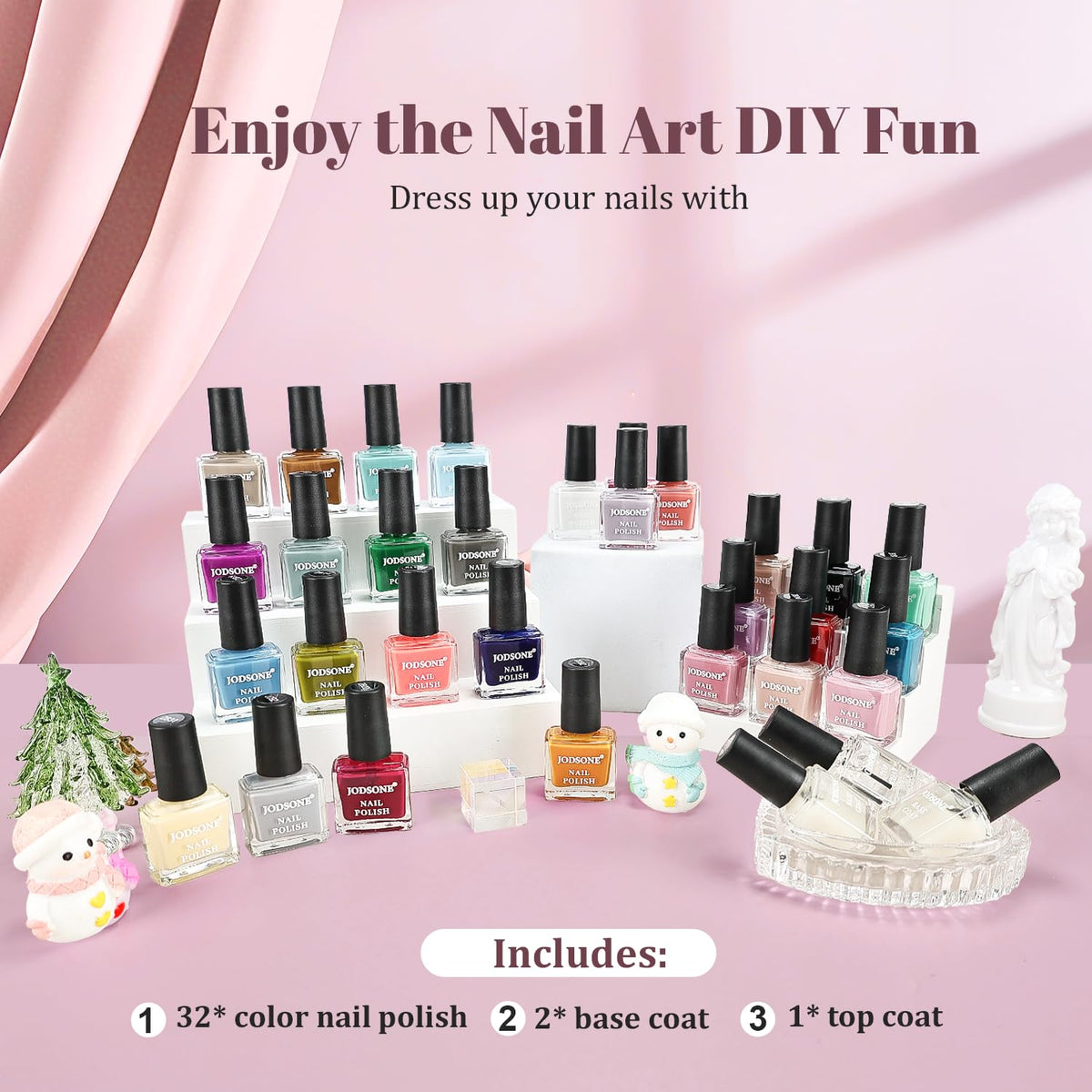 JODSONE 32-Color Quick-Dry Nail Polish Set with Base & Top Coats