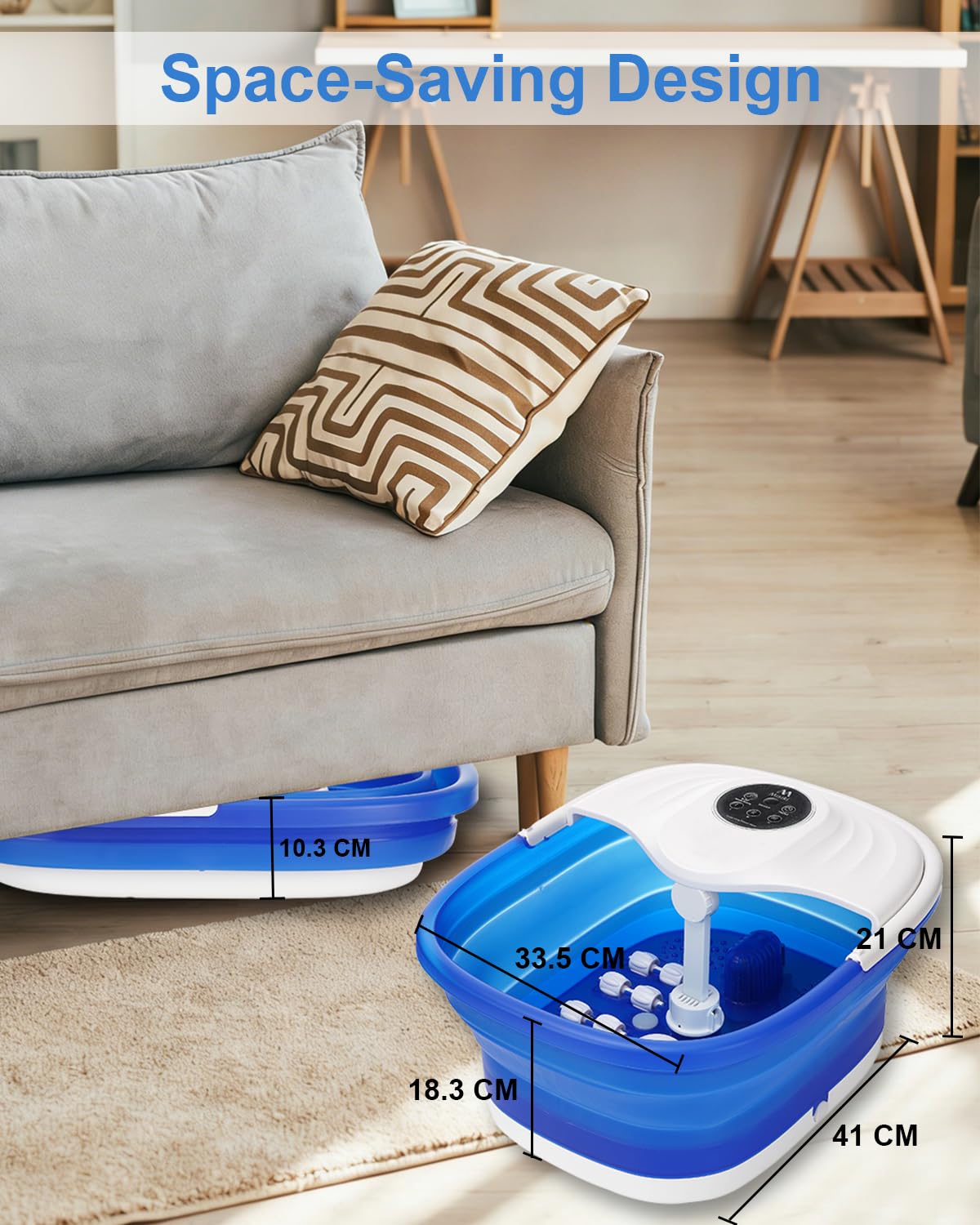 Royal Blue Collapsible Foot Spa Bath with Heat, Remote, Rollers & Red Light