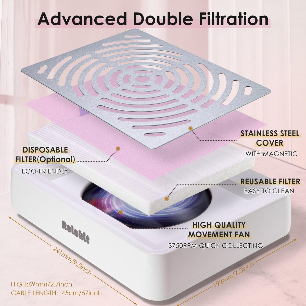 Nail Dust Collector with LED Lamp for Manicure