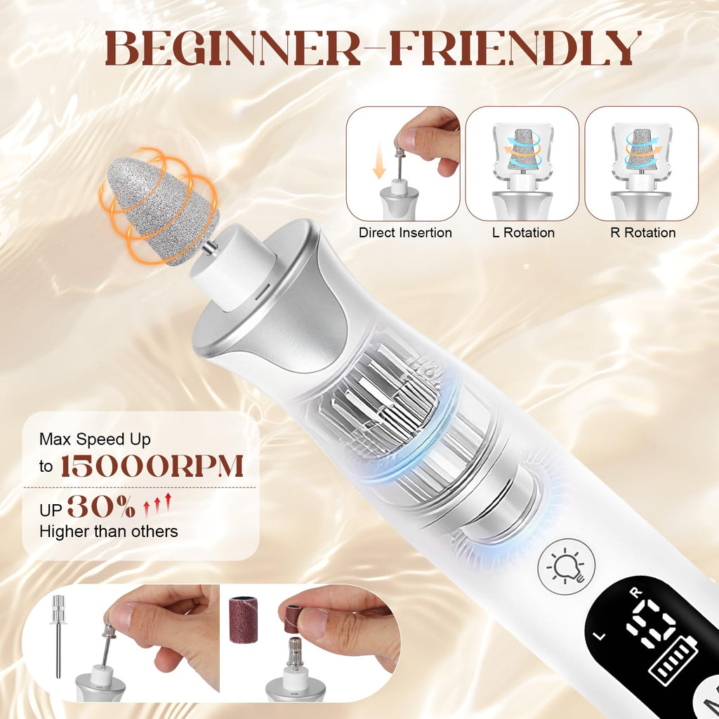 Cordless Electric Nail Drill Kit with LED Display and Nail Care Accessories