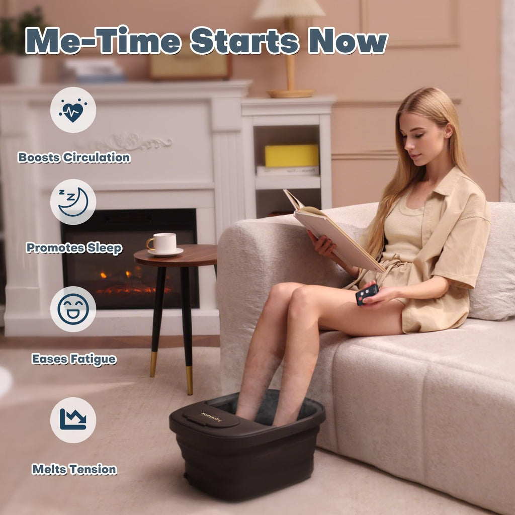 Collapsible Foot Bath Spa with Heat, Bubbles, Remote Control & Pedicure Attachments