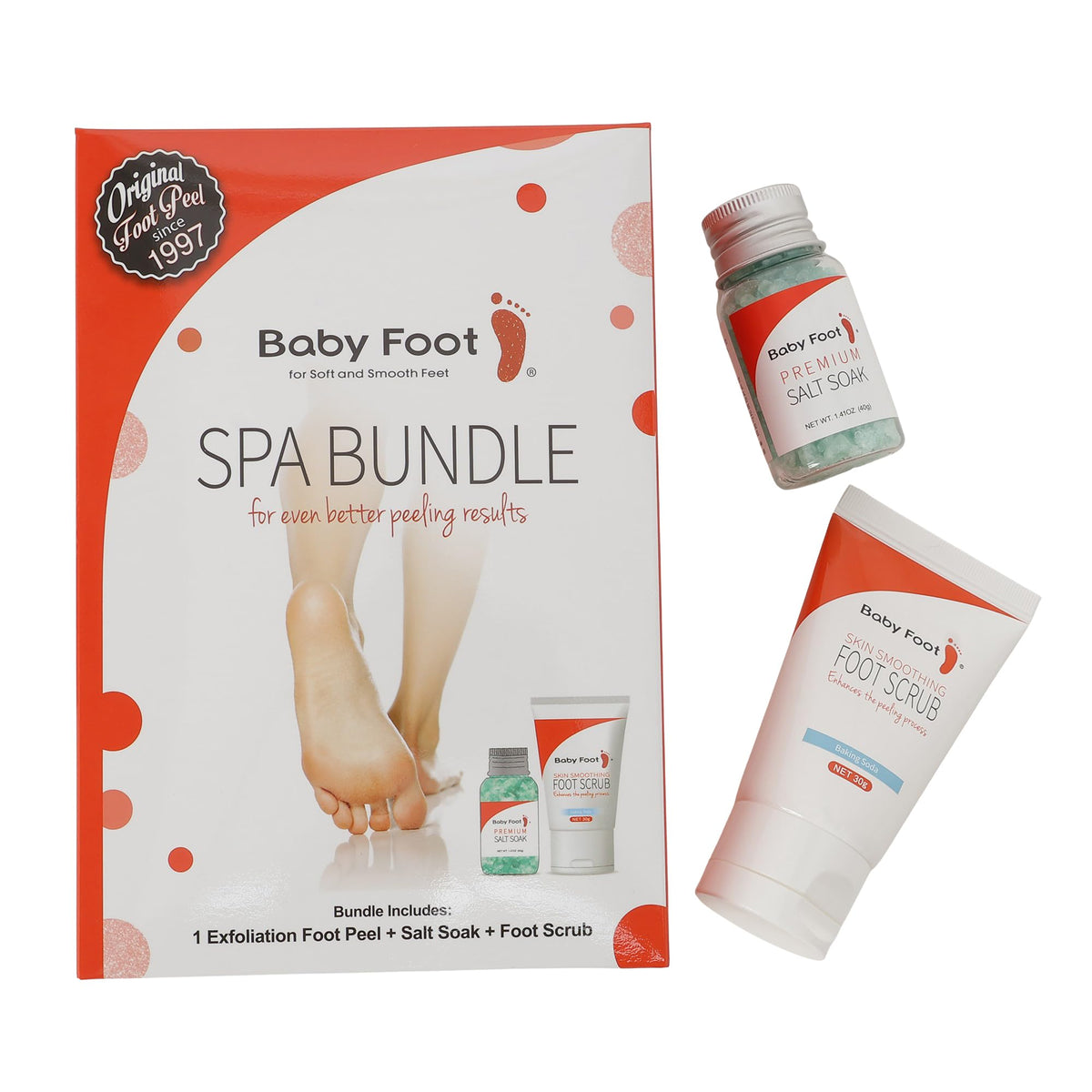 Baby Foot Exfoliation Bundle Set with Foot Peel, Salt Soak and Scrub
