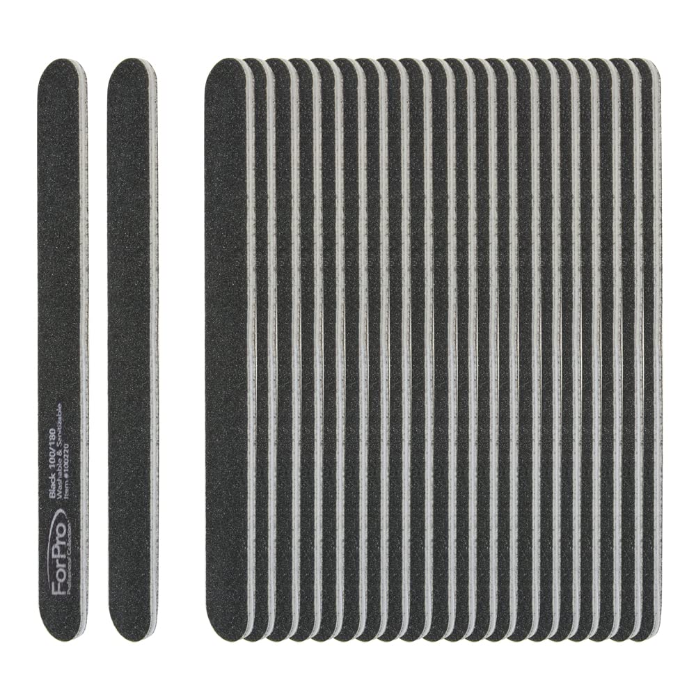 ForPro Professional Collection Black Foam Nail Files, 100/180 Grit, Double-Sided