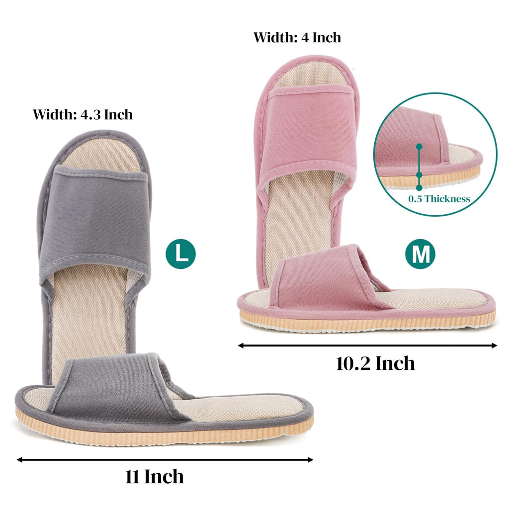 Eorbow 10-Pack Washable Open-Toe House Slippers for Guests, Non-Slip Indoor Spa Slippers