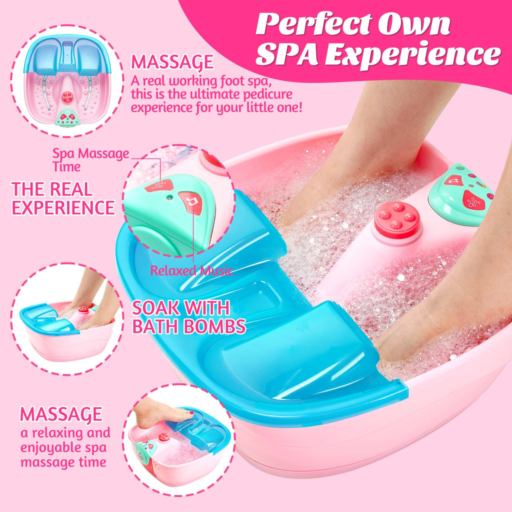Kids Spa Day Kit with Foot Spa, Nail Dryer & Bath Bombs