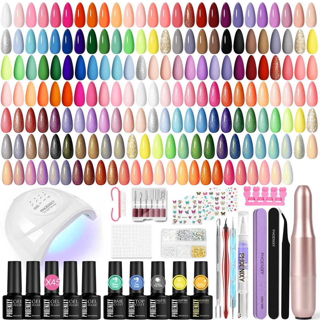 Phoenixy 68-Piece Gel Nail Polish Kit with UV/LED Lamp and Nail Drill
